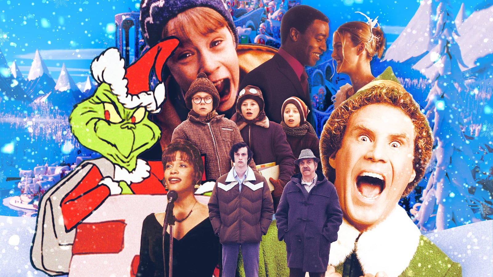 A photo illustration of holiday movies.