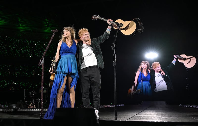 Taylor Swift and Ed Sheeran on the Era's Tour stage