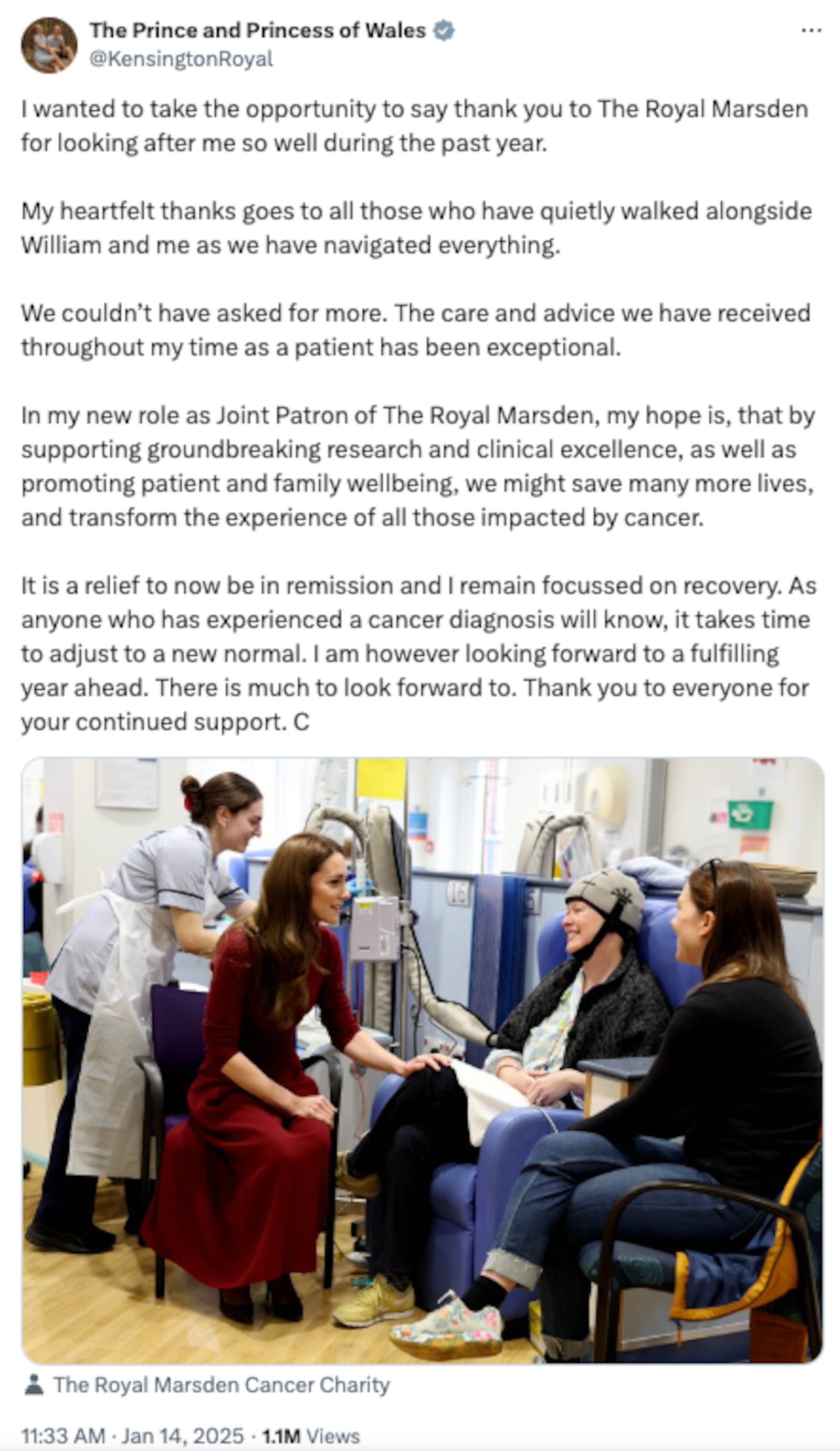 A post from the official Prince and Princess of Wales account on X.