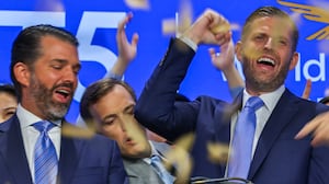 Eric Trump and Donald Trump Jr. ring the NASDAQ opening bell on August 13, 2025 in New York City.