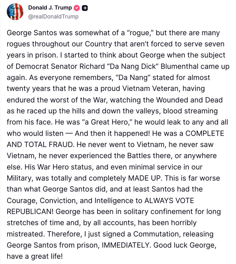 Trump commuting George Santos' sentence