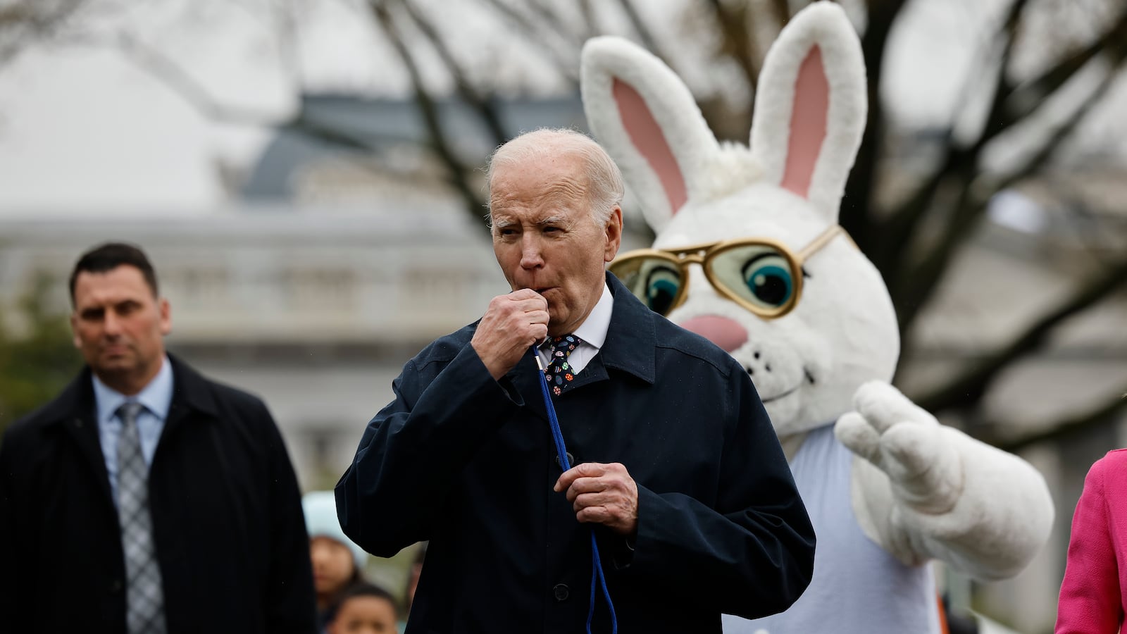 Joe Biden blows a whistle to kick off the White House Easter Egg Roll