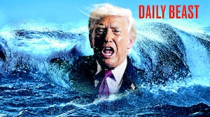 Donald Trump getting swept away by a blue wave.