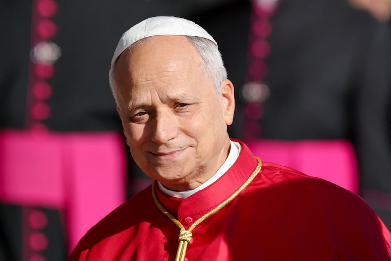 Pope Leo looks on upon his arrival at Paris-Orly Airport in Orly, near Paris, for a four-day apostolic journey to France, September 25, 2026.