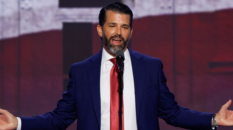 Donald Trump Jr., son of former U.S. President Donald Trump speaks on stage on the third day of the Republican National Convention at the Fiserv Forum on July 17, 2024 in Milwaukee, Wisconsin.