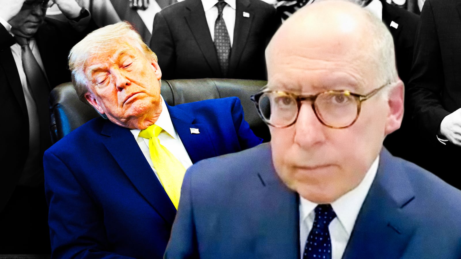 A photo illustration of Dr. Jonathan Reiner and Donald Trump sleeping.