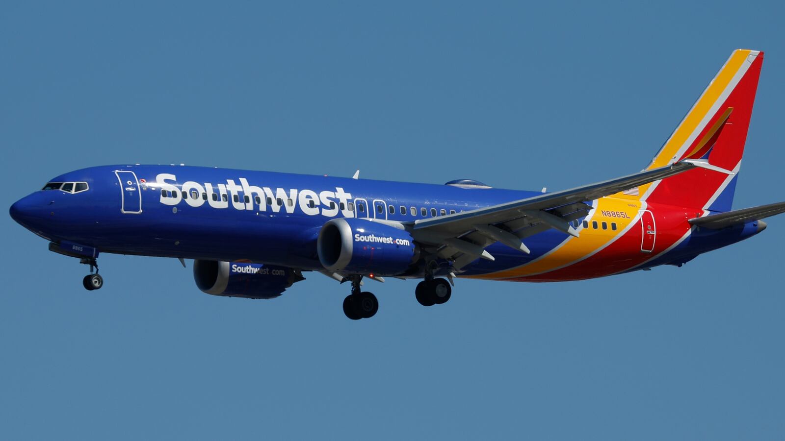 Southwest plane flying in the sky.