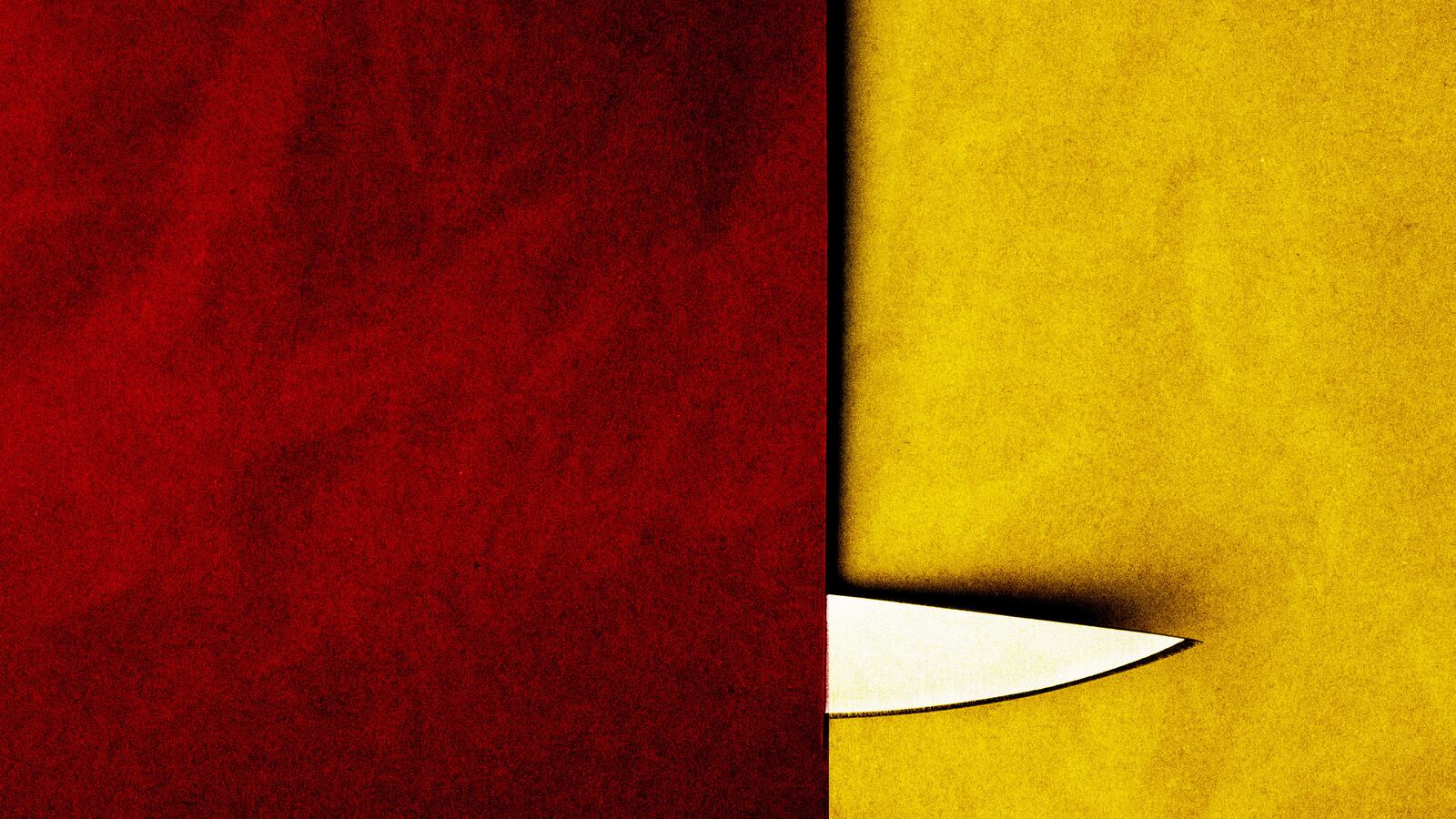 An illustration that includes photos of a Knife and the color Red and Yellow.