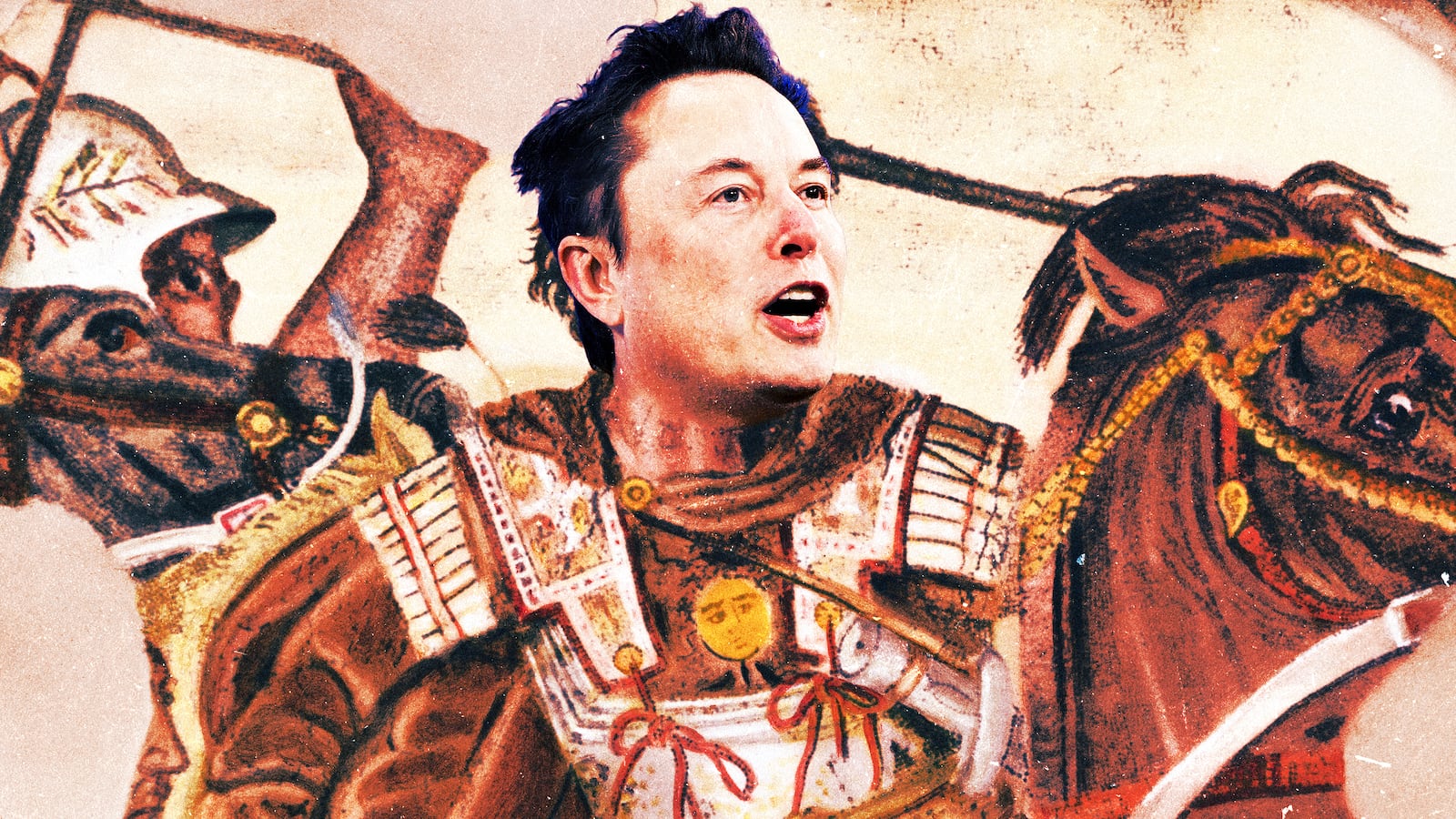 A photo illustration of Elon Musk superimposed over Alexander the Great.