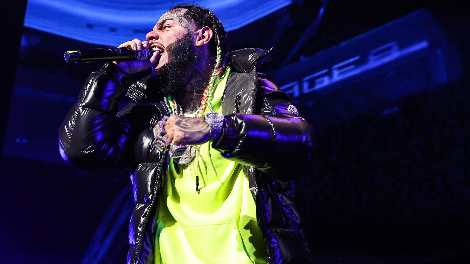 Rapper Tekashi 6ix9ine performs during the MiamiBash 2021 at FTX Arena.