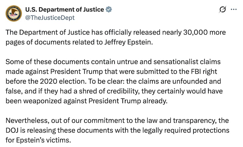 DOJ statement "untrue and sensationalist claims"