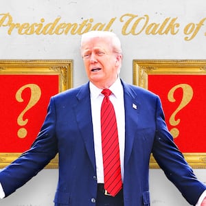 A photo illustration of President Donald Trump standing in front of "The Presidential Walk of Fame."