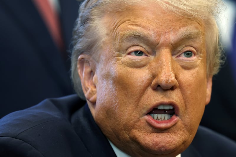 President Donald Trump had a noticeably scratchy voice while speaking in the Oval Office on November 17, 2025, but he said he got it yelling about trade.