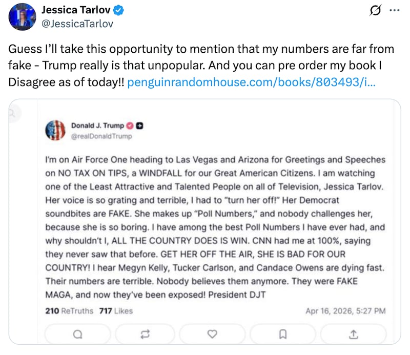 Jessica Tarlov X post about Trump's comments