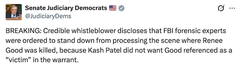 Senate Judiciary Democrats X post about Kash Patel