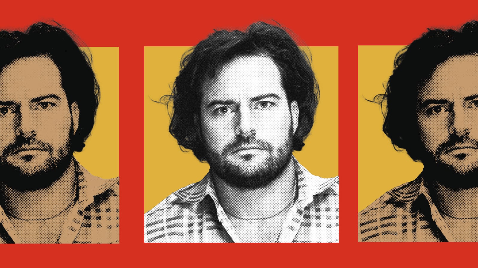 A photo illustration that shows David Sumney's headshot in a triptych with different color washes