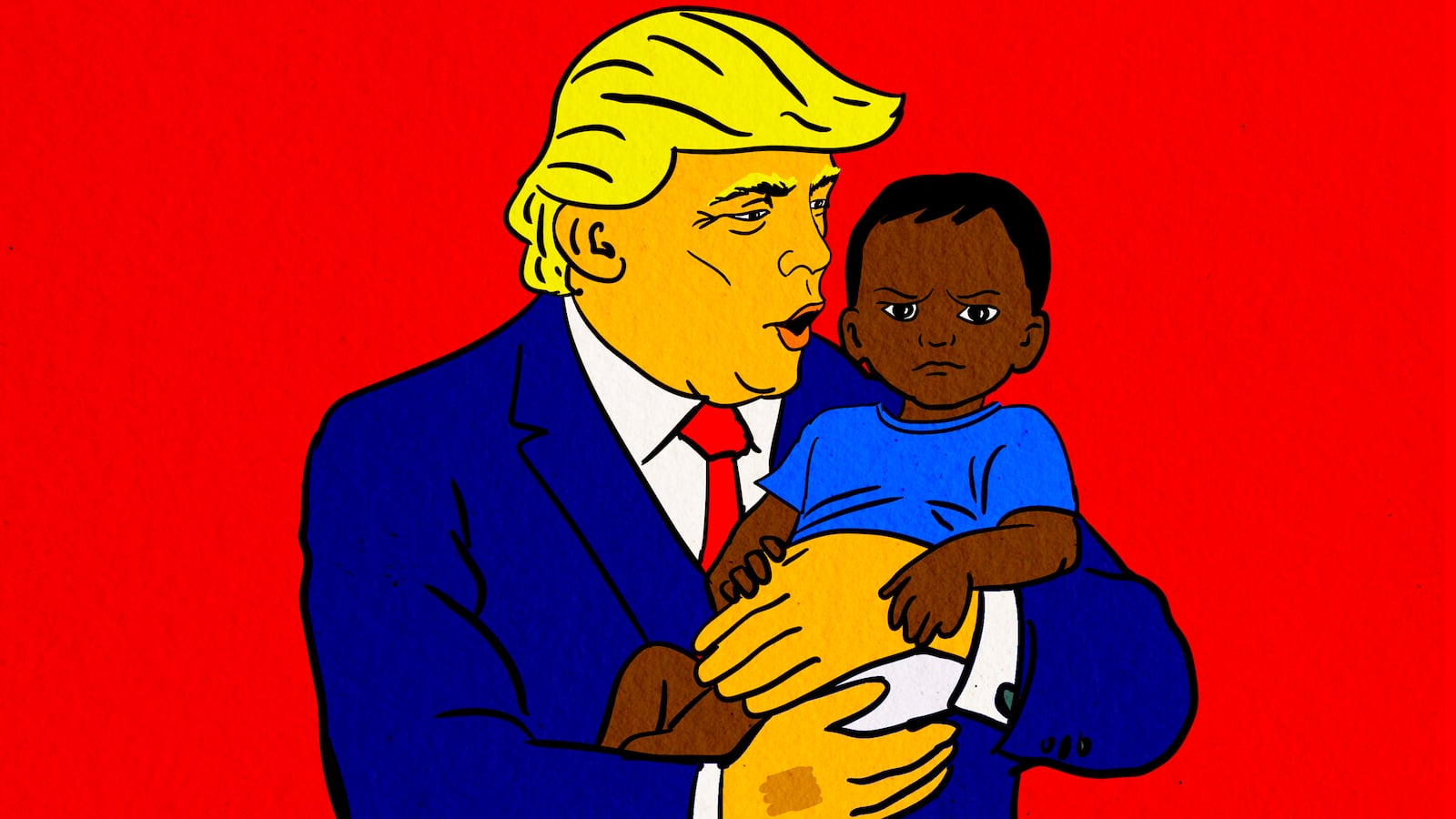 Donald Trump holing baby illustration