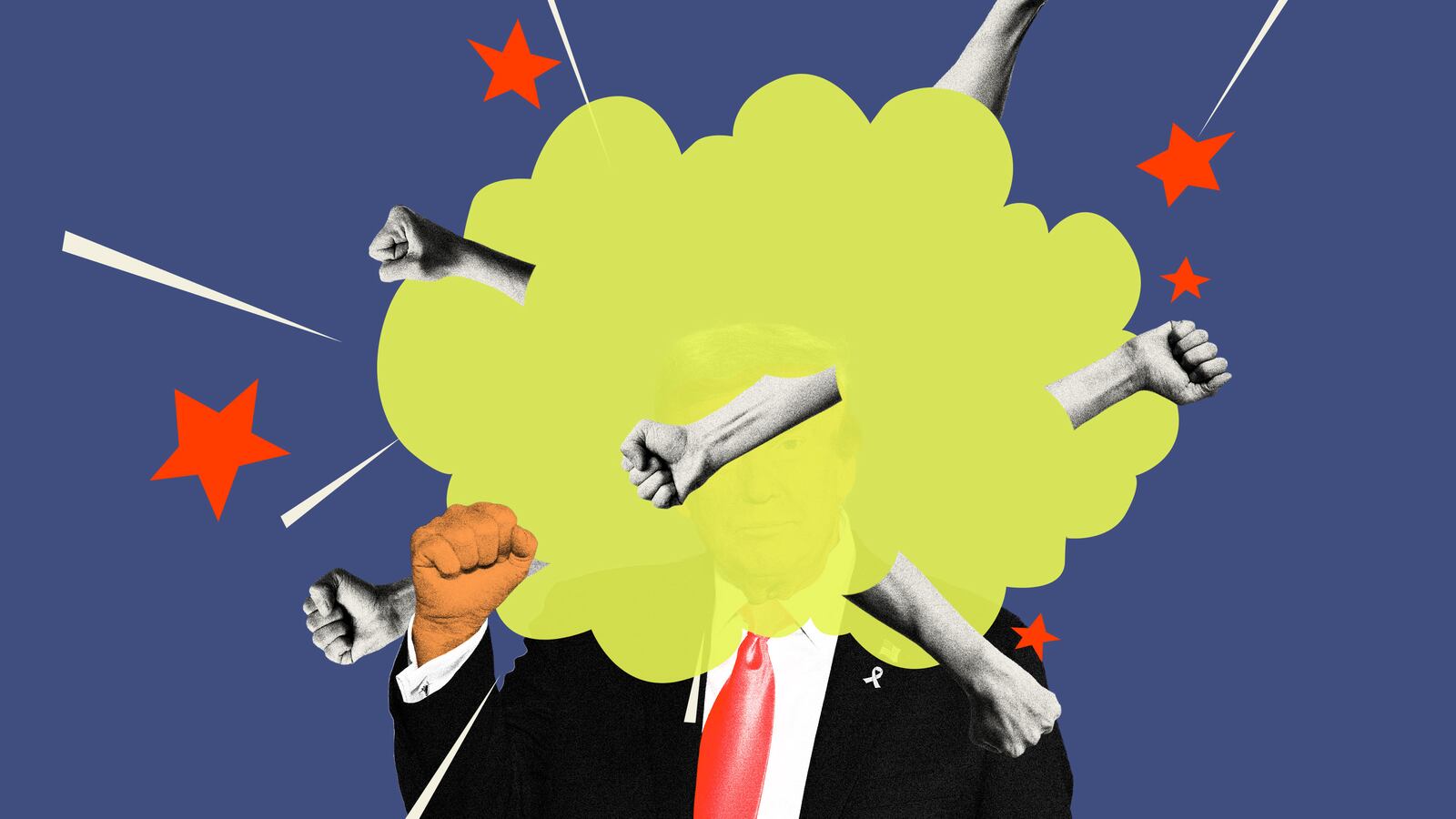 Donald Trump with a noxious fight cloud over his head