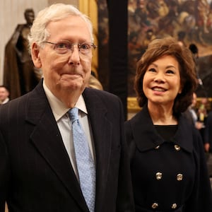 WASHINGTON, DC - JANUARY 20:  U.S. Sen. Mitch McConnell (R-KY) arrives with his wife, former U.S. Secretary of Transportation Elaine Chao to the inauguration of U.S. President-elect Donald Trump in the Rotunda of the U.S. Capitol on January 20, 2025 in Washington, DC. Donald Trump takes office for his second term as the 47th president of the United States.     Chip Somodevilla/Pool via REUTERS