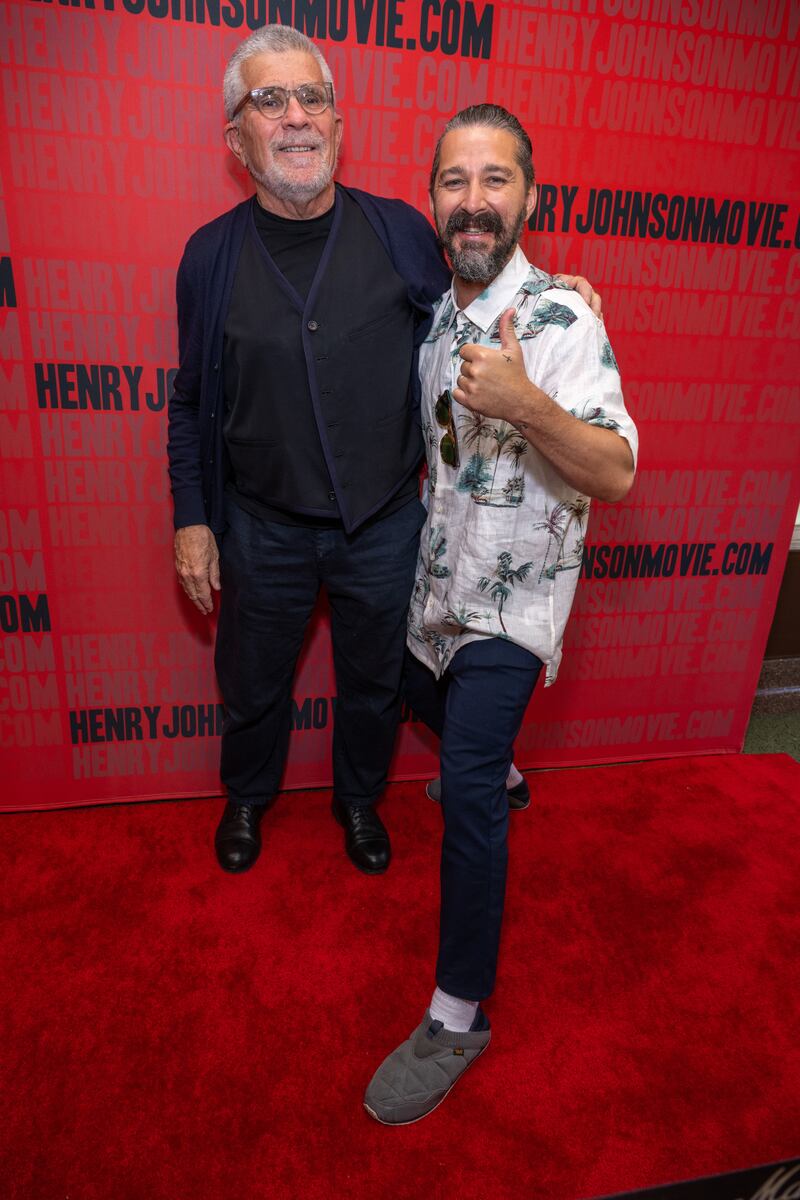 SANTA MONICA, CALIFORNIA - MAY 09: Playwright David Mamet (L) and actor Shia LaBeouf attend the "Henry Johnson" premiere and Q&A at the Aero Theatre on May 09, 2025 in Santa Monica, California. (Photo by Amanda Edwards/Getty Images)