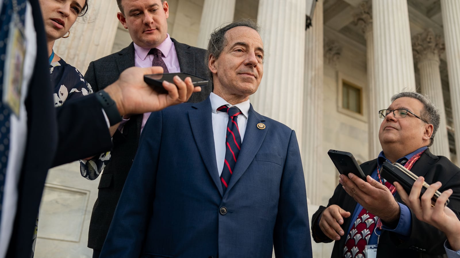 Rep. Jamie Raskin (D-MD) talks to reporters on the steps of the House at the Capitol on July 8, 2024 in Washington, DC.