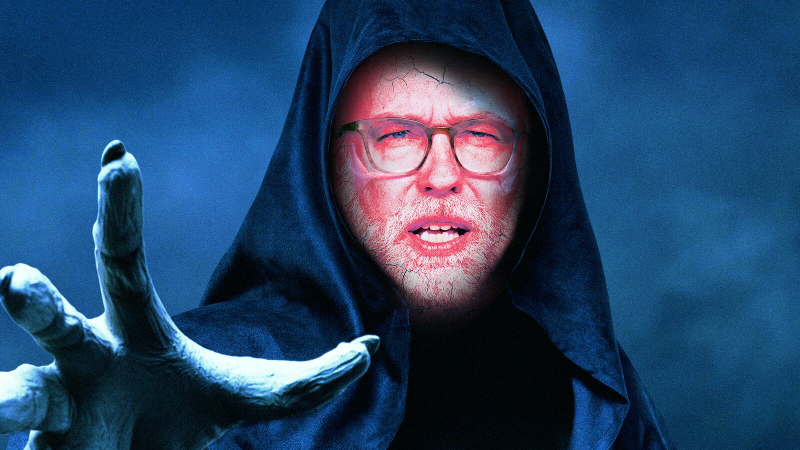 A photo illustration of Director of the United States Office of Management and Budget Russell Vought as the Grim Reaper.