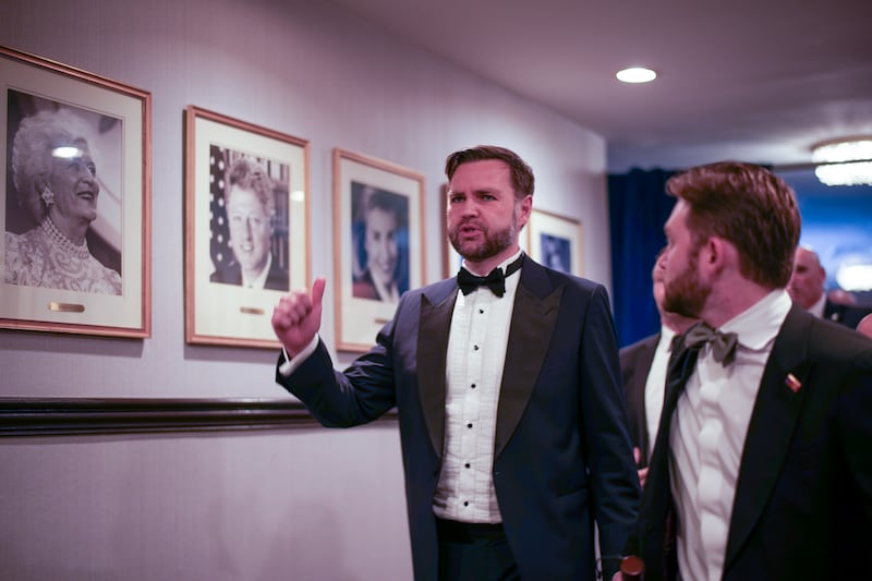U.S. Vice President JD Vance is escorted after an incident at the annual White House Correspondents Association Dinner April 25, 2026 in Washington, DC.