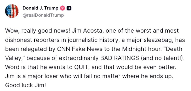 Trump Truth Social post about Jim Acosta