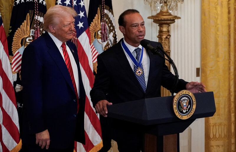 Trump hosted Woods at a White House reception honoring Black History Month last February.