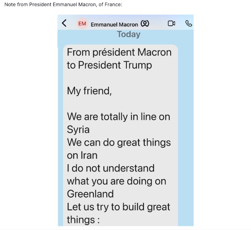 Screenshot of Macron's message to Trump.