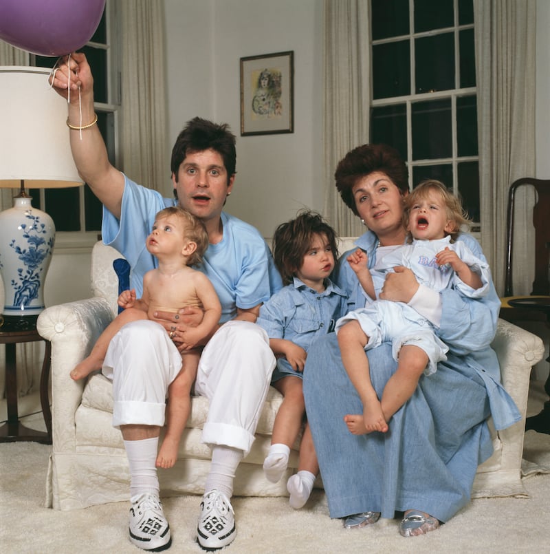 English rock singer Ozzy Osbourne and his wife Sharon and their children Aimee, Kelly and Jack, 1987.