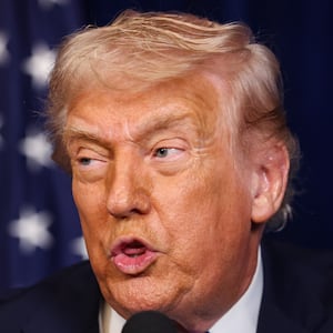 PALM BEACH, FLORIDA - DECEMBER 28: U.S. President Donald Trump speaks during a press conference with Ukrainian President Volodymyr Zelensky following their meeting at Trump’s Mar-a-Lago club on December 28, 2025 in Palm Beach, Florida. Trump invited Zelensky to his private club to work on the U.S. proposed peace plan to end the war in Ukraine as the conflict approaches four years since the sudden full-scale invasion by Russia on February 24, 2022. (Photo by Joe Raedle/Getty Images)