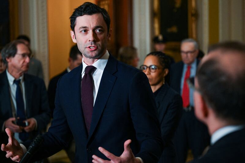 U.S. Senator Jon Ossoff (D-GA) speaks at a press conference following the Democratic weekly policy lunch on Capitol Hill in Washington, D.C., U.S., December 9, 2025.
