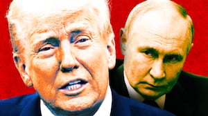 A photo illo illustration of Donald Trump and Vladimir Putin.
