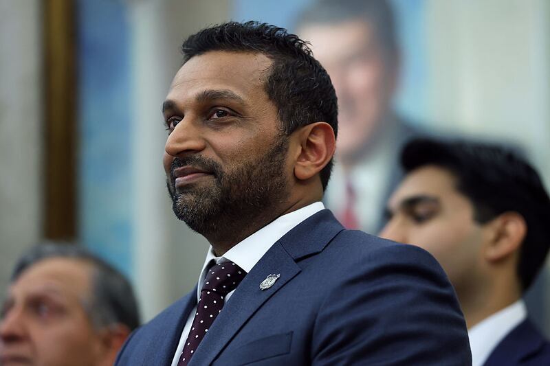 Federal Bureau of Investigation Director Kash Patel looks on as U.S. President Donald Trump delivers remarks during an event celebrating Diwali in the Oval Office of the White House on October 21, 2025 in Washington, DC.