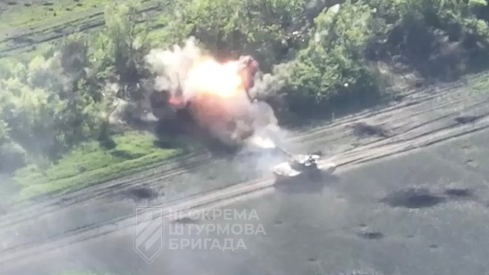 View of a military vehicle as Ukrainian forces destroy Russian positions in direction of Bakhmut, Donetsk Region, Ukraine, in this screengrab taken from a video released on June 4, 2023.