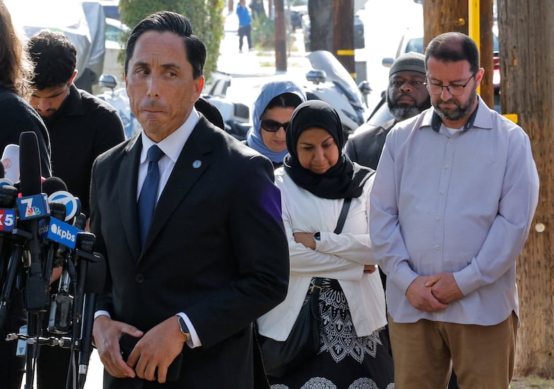 San Diego's Mayor Todd Gloria speaks during a press conference following a shooting at the Islamic Center