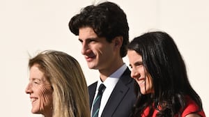BOSTON, MASSACHUSETTS - DECEMBER 02: Ambassador Caroline Kennedy, Tatiana Schlossberg and Jack Schlossberg wait to greet Prince William, Prince of Wales during his visit to John F. Kennedy Presidential Library and Museum on December 02, 2022 in Boston, Massachusetts. The Prince and Princess of Wales are visiting the coastal city of Boston to attend the second annual Earthshot Prize Awards Ceremony, an event which celebrates those whose work is helping to repair the planet. During their trip, which will last for three days, the royal couple will learn about the environmental challenges Boston faces as well as meeting those who are combating the effects of climate change in the area. (Photo by Karwai Tang/WireImage)