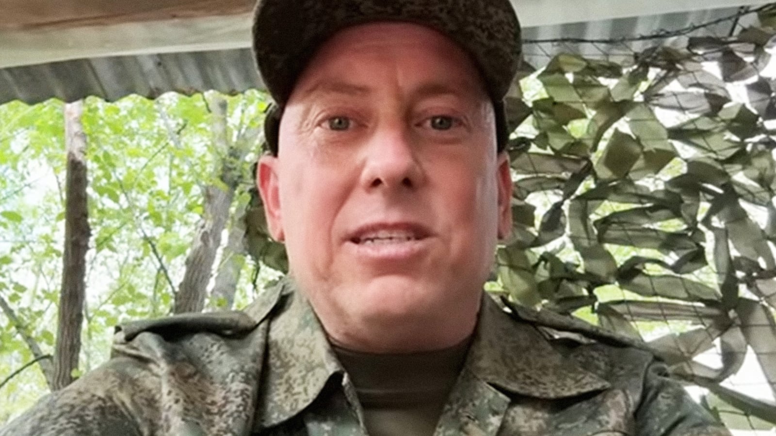 Derek Huffman, 45, of Texas, records a video during training after joining the Russian military.