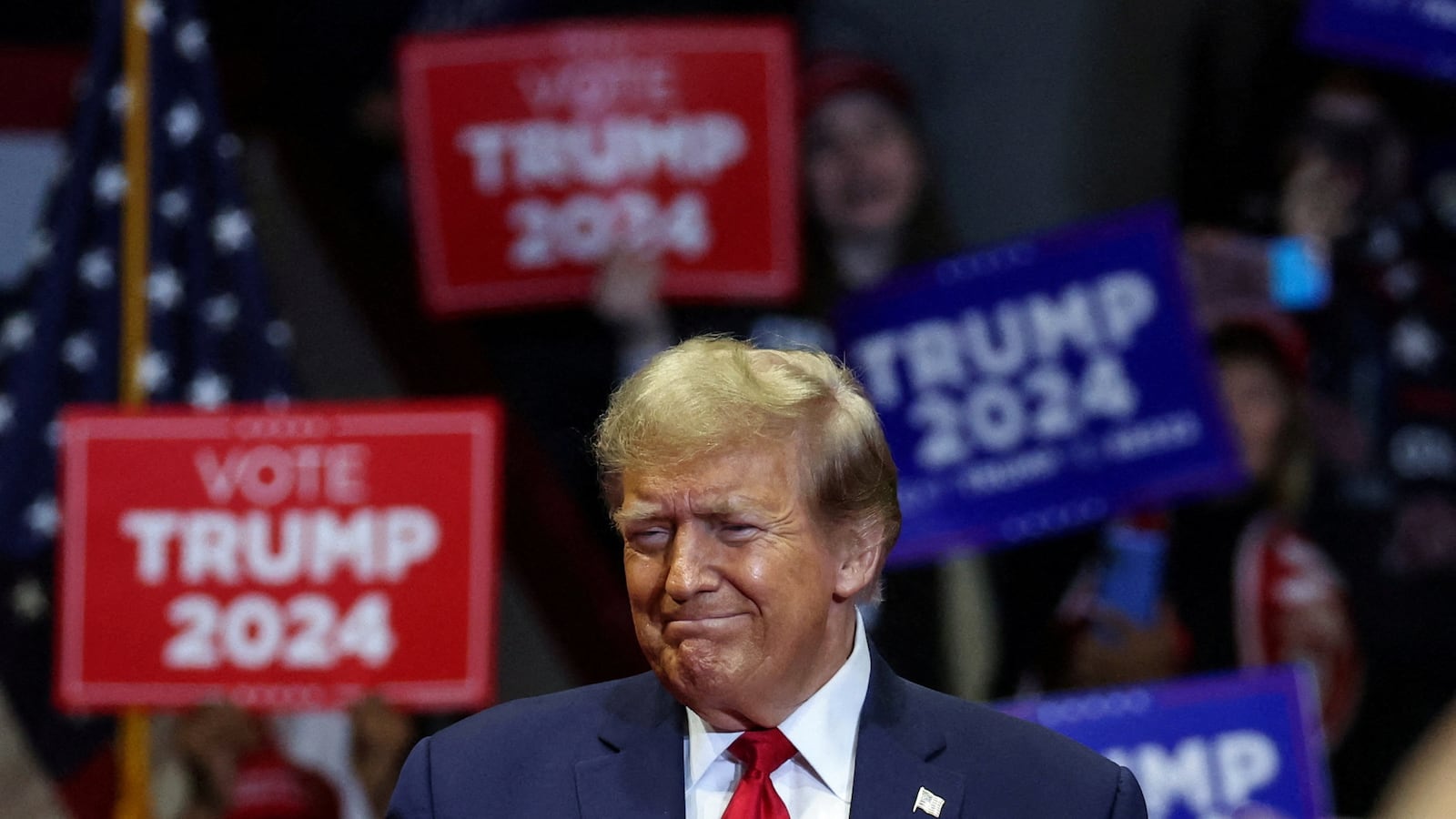 Republican presidential candidate and former U.S. President Donald Trump speaks during a campaign rally at Winthrop Coliseum ahead of the South Carolina Republican presidential primary, in Rock Hill, South Carolina, U.S., February 23, 2024.
