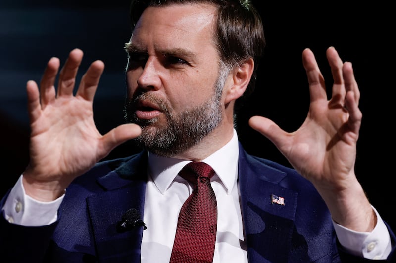 U.S. Vice President JD Vance participates in a "fireside chat" during a Turning Point USA event in the Akins Ford Arena on the campus of the University of Georgia on April 14, 2026 in Athens, Georgia.