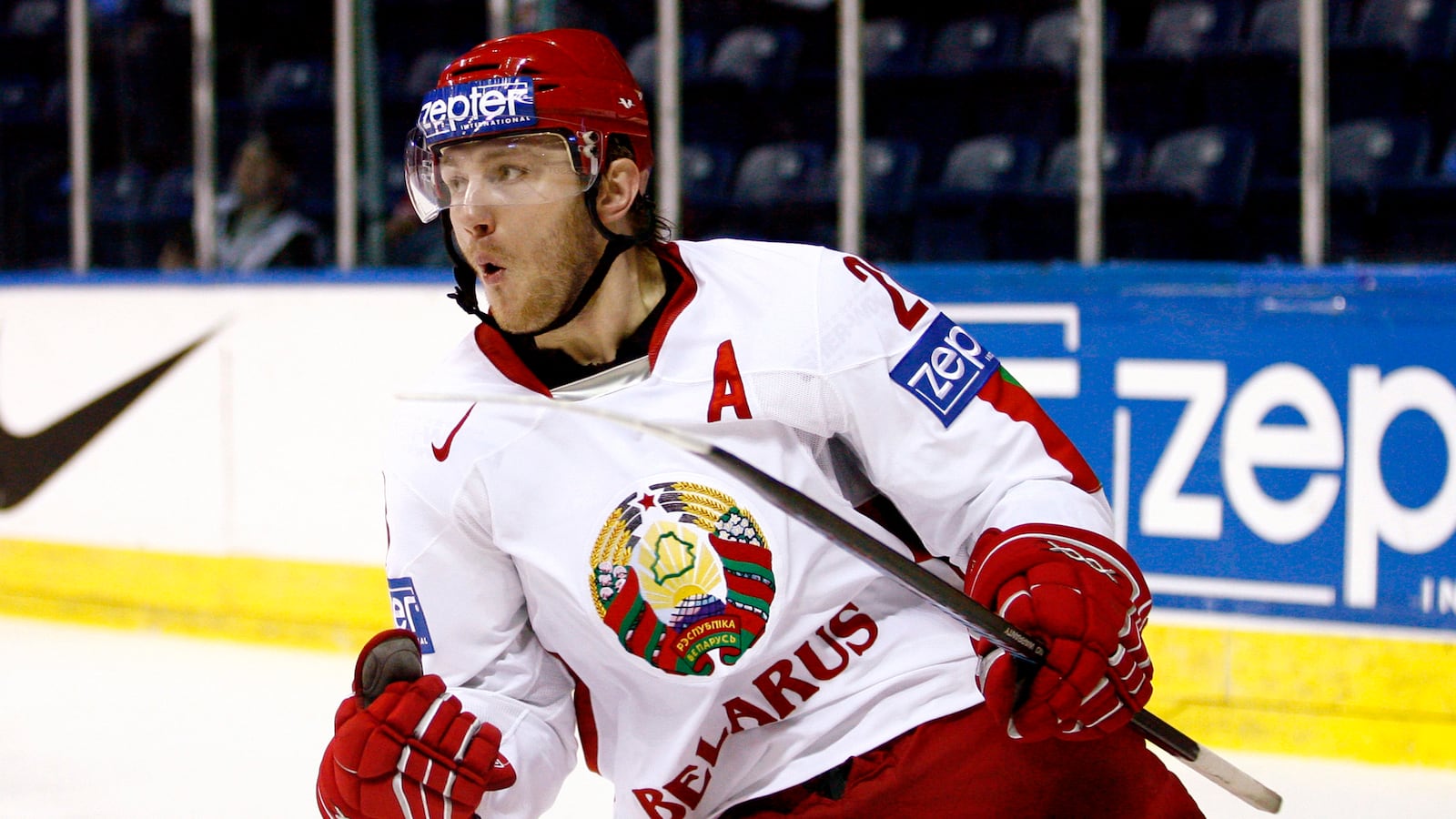 Konstantin Koltsov #28 of Belarus celebrates his second period goal during the game against Switzerland at the IIHF World Ice Hockey Championship preliminary round on May 05, 2008 in Quebec City, Quebec, Canada.
