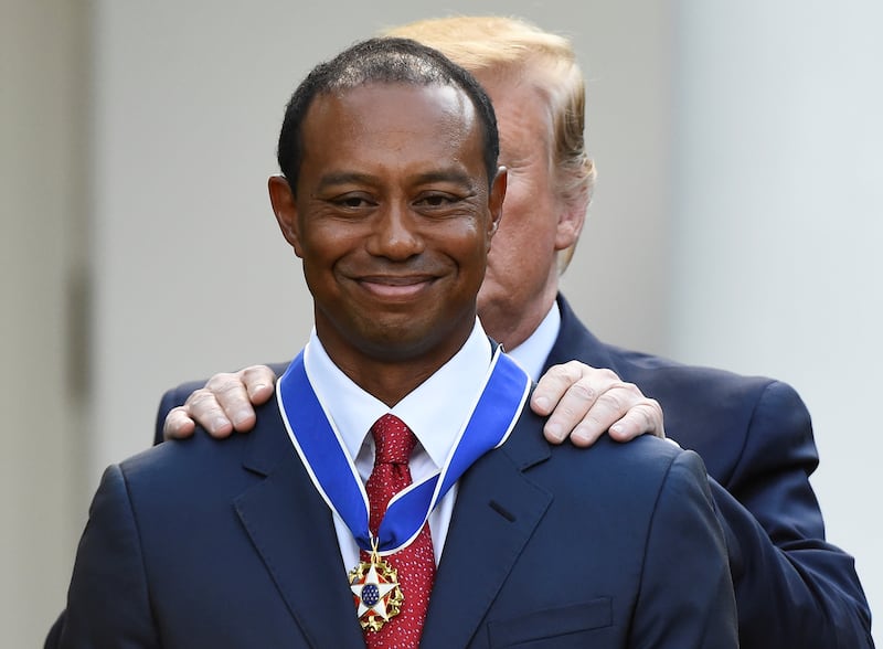 Golfer Tiger Woods is awarded the Presidential Medal of Freedom, the nation's highest civilian honor, by U.S. President Donald Trump in the Rose Garden at the White House in Washington, DC on May 6, 2019.
