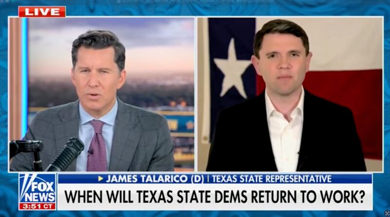 James Talarico being interviewed by Will Cain on Fox News.