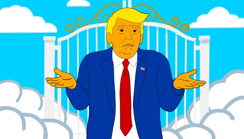 Donald Trump, pearly gates illustration