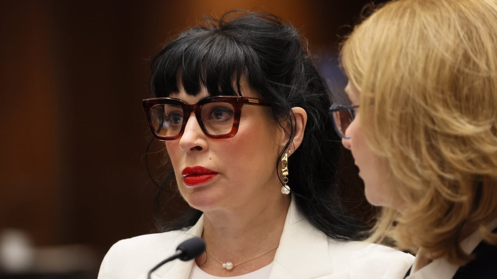 Los Angeles, CA - May 13: Defense attorney Hilary Potashner, right, represents Jillian Lauren (wife of Weezer bassist, who is accused of shooting at police, as she appears at a pre-arraignment hearing at Clara Shortridge Foltz Criminal Justice Center in Los Angeles Tuesday, May 13, 2025. (Allen J. Schaben / Los Angeles Times via Getty Images)