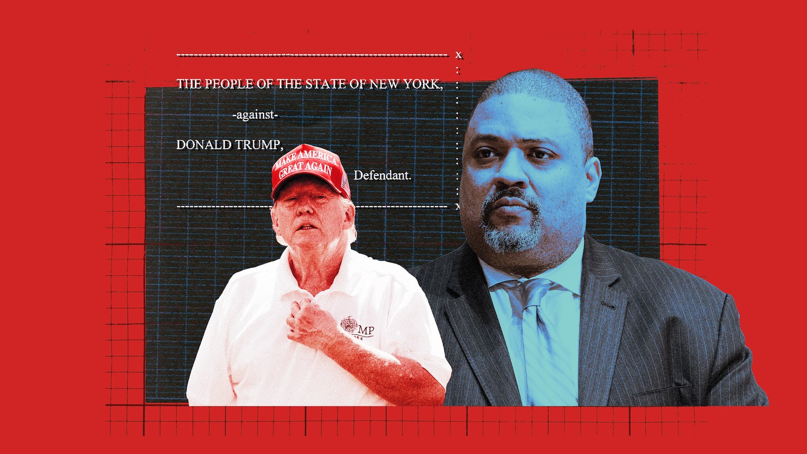 A photo illustration of former President Donald Trump and Manhattan DA Alvin Bragg.