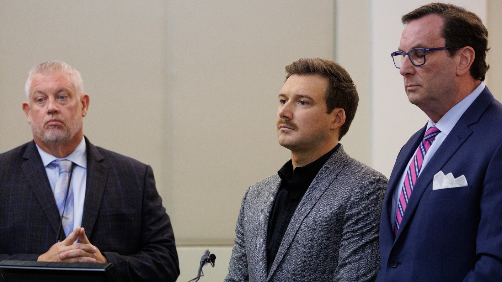 Country music star Morgan Wallen appears with attorney Worrick Robinson (R) in court for a plea hearing on December 12, 2024 at the Justice A. A. Birch Building in Nashville, Tennessee.