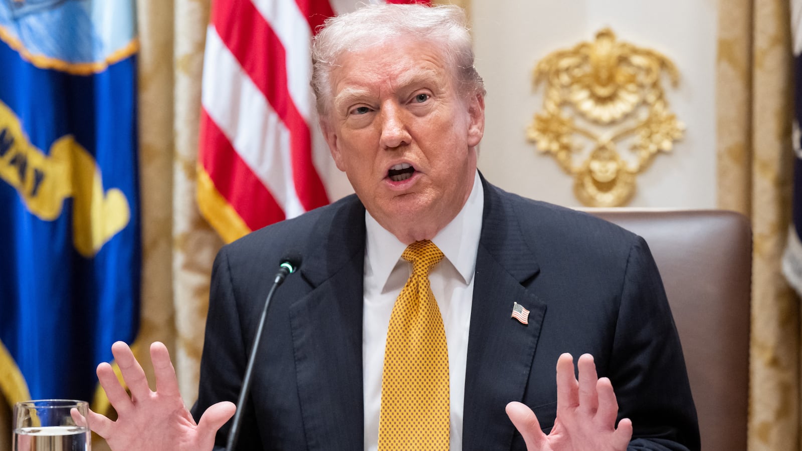 President Donald Trump speaks as he is seated in the Cabinet Room for his meeting with Hungarian Prime Minister Viktor Orban at White House on November 7, 2025.