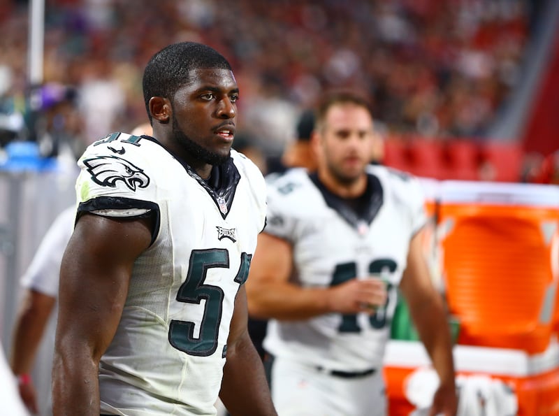 Philadelphia Eagles linebacker Emmanuel Acho (51) against the Arizona Cardinals at University of Phoenix Stadium. The Cardinals defeated the Eagles 24-20.